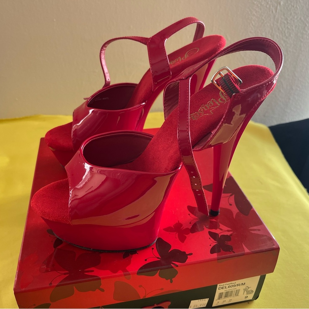 NEW in box Pleaser Vibrant Red Strappy Platform Heels